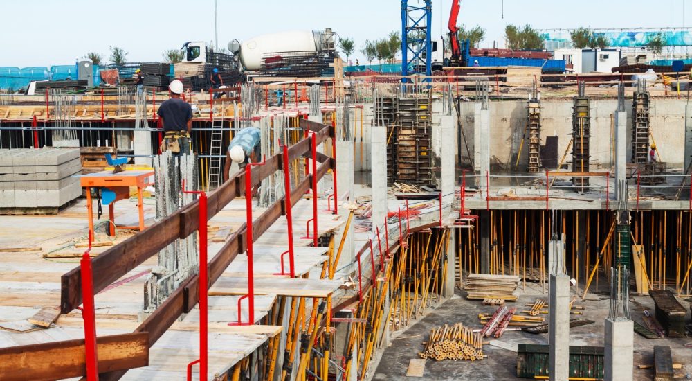 building new concrete house in summer